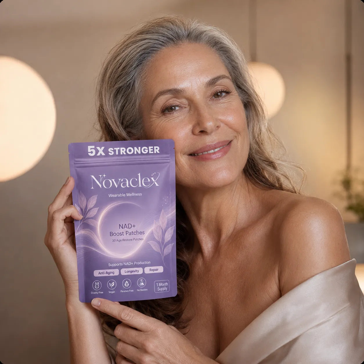 Woman holding Novaclex patches